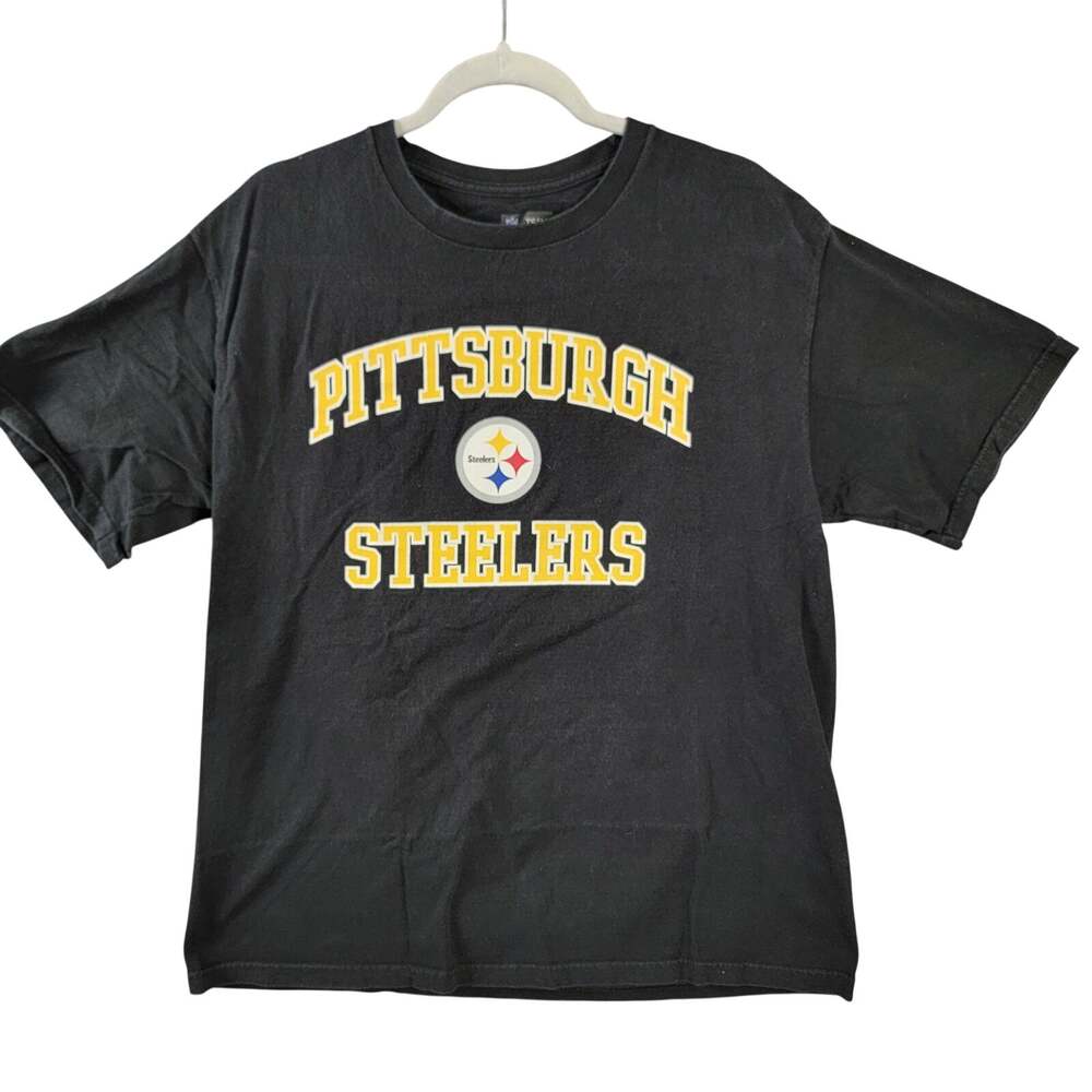 NFL Team Apparel Pittsburgh Steelers Graphic Tee Mens Large Black Gold Short